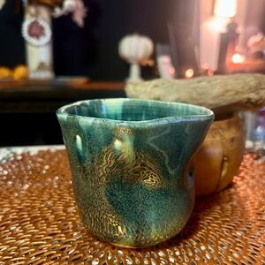 Studio pottery mug no handle, green